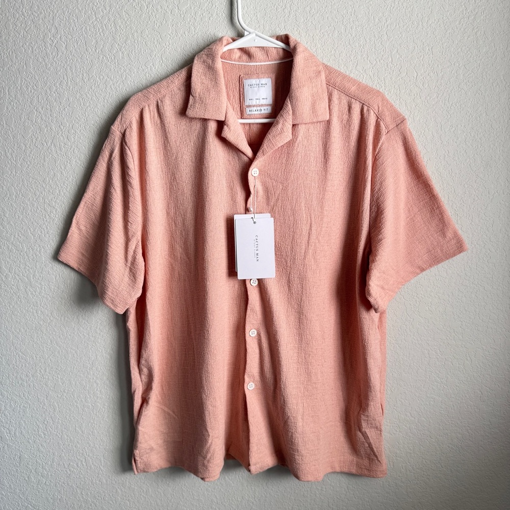 Cactus Man Ricky Singh Textured Jacquard Button Shirt Mens Size L. Peach. NWT